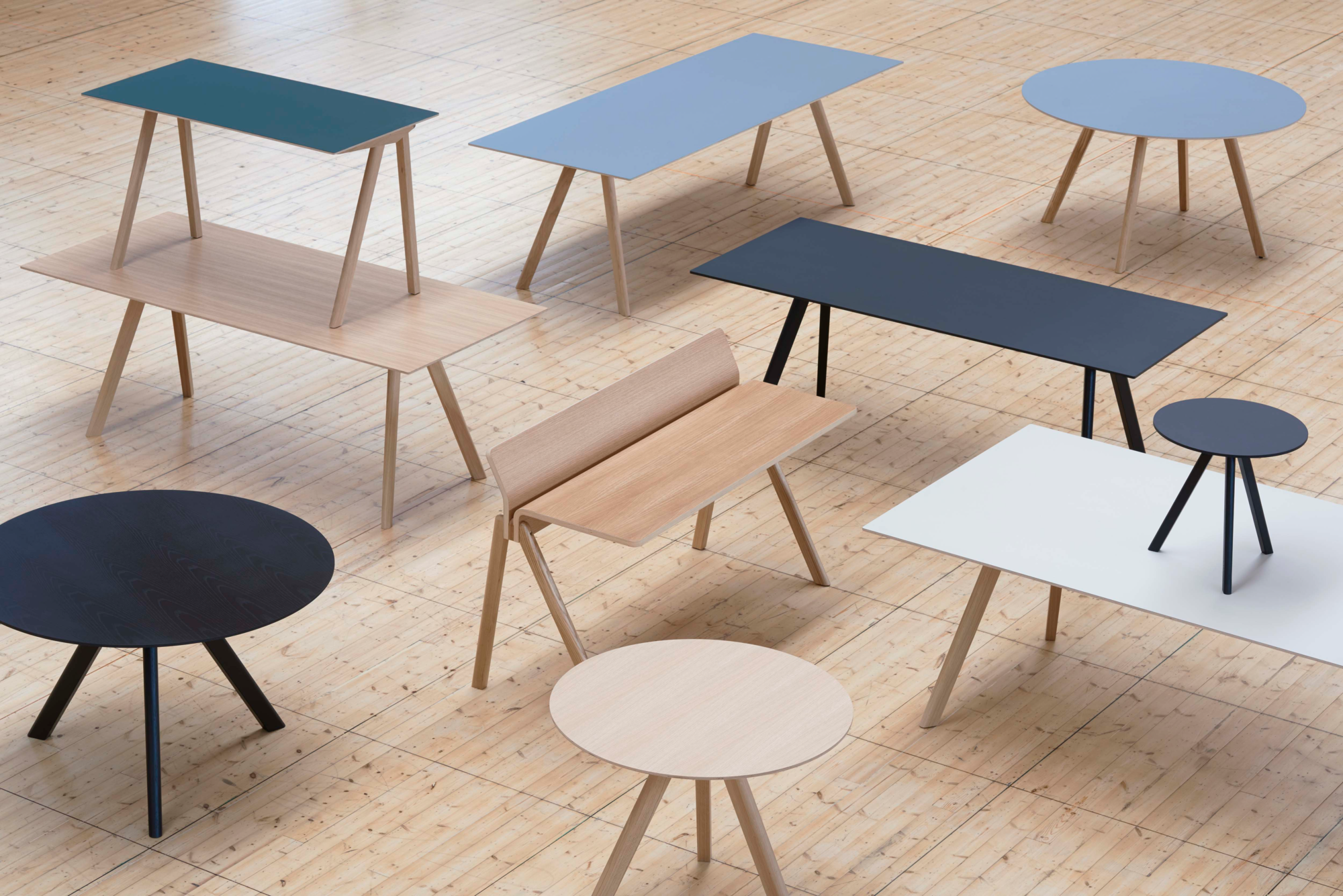 Eettafel CPH 30 300x90 mat gelakt onderstel linoleum wit blad