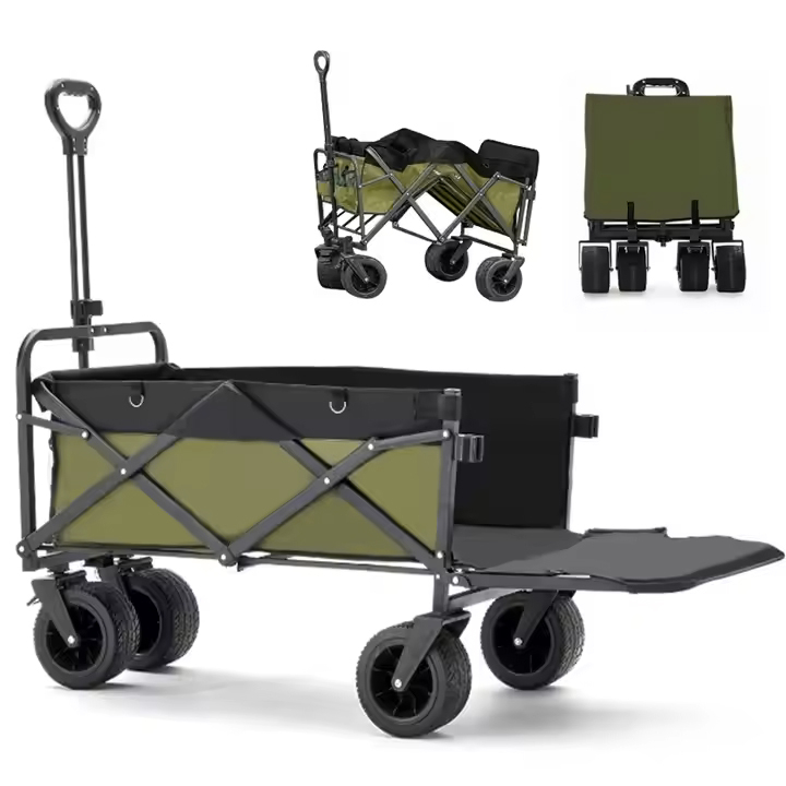 (150L) Faltbarer Leiterwagen Outdoor Bollerwagen Transporthilfe für Camping   Festivals mit Bremsen / Erweiterung - Grün / Schwarz