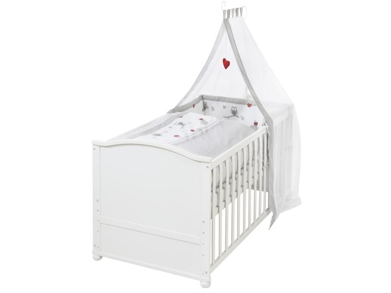 roba Babybett Komplettset Adam & Eule weiss 70 x 140 cm Kombi-Kinderbett umbaubar