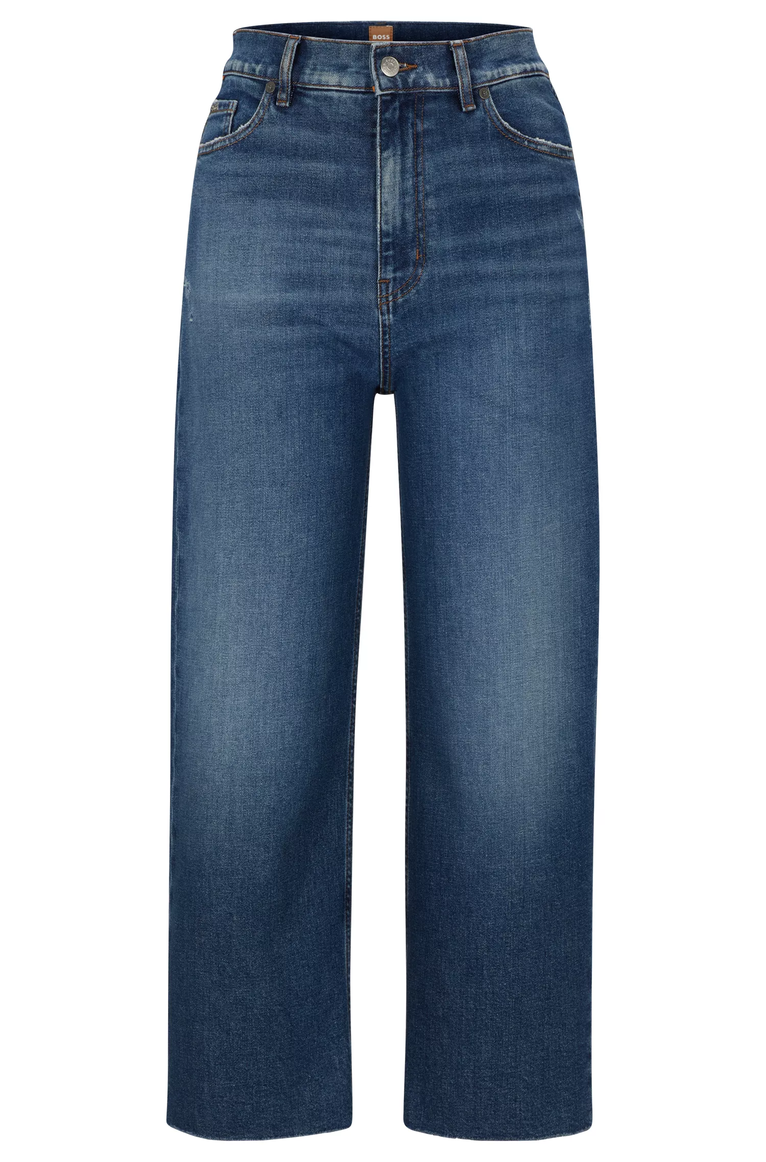 Calça jeans BOSS laranja de cintura alta em denim elástico azul
