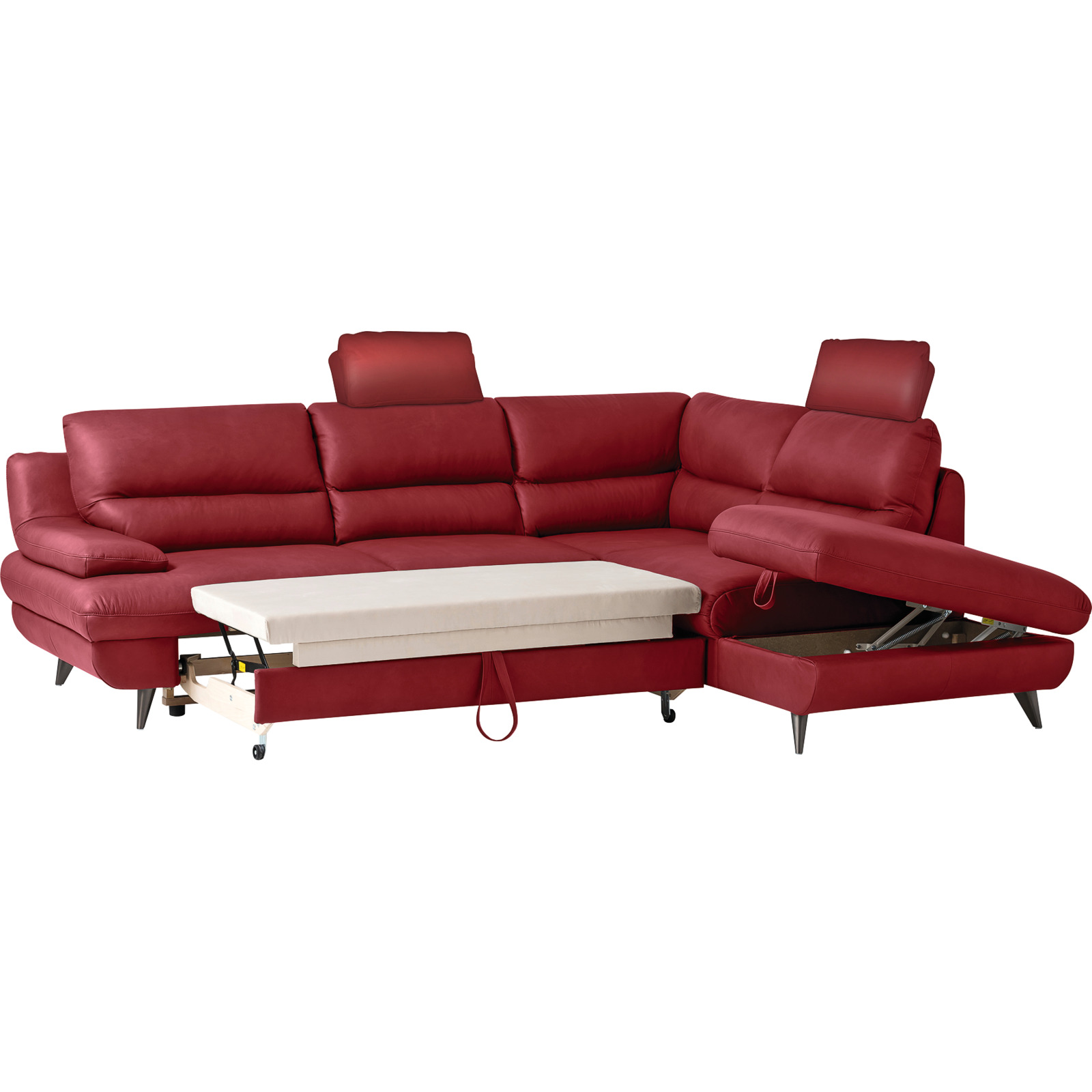 Ecksofa Pike Leder, Ottomane rechts rot