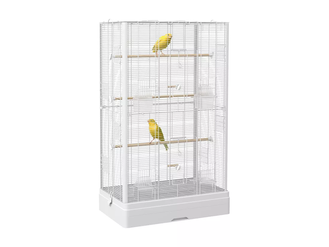 Cage à oiseaux volière avec portes perchoirs - 61 x 36,5 x 98 cm - blanc
