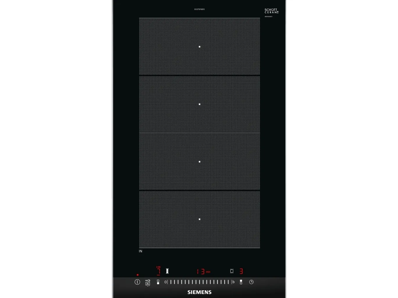 Siemens iQ700 EX375FXB1E - Induktions kogeplade - 2 plader - Niche - bredde: 27 cm - dybde: 49 cm - med rustfrit stål-sidepynt, - med facetteret frontkant - børstet aluminium/sort