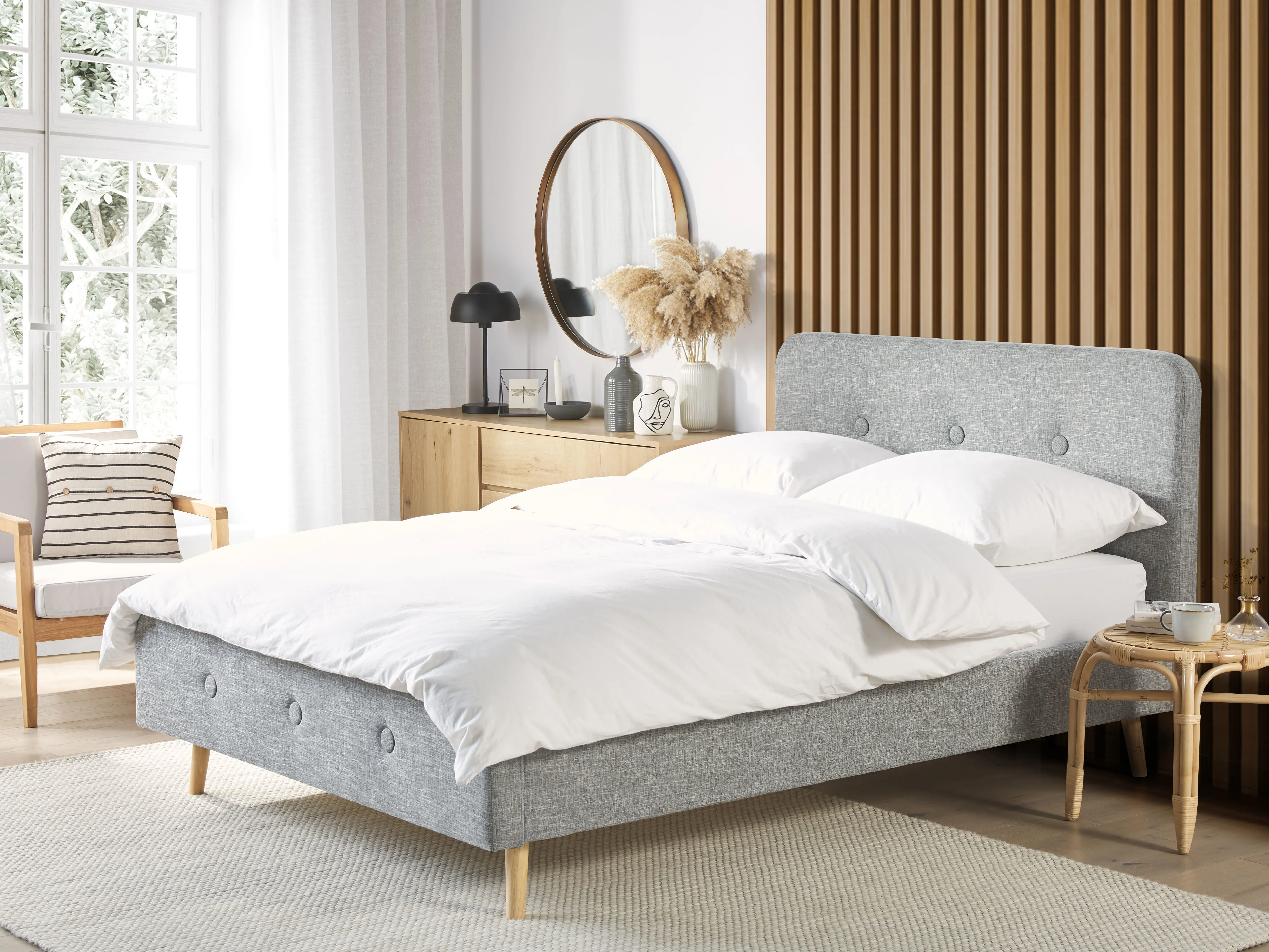 Bed Stof RENNES 180 x 200 cm Lichtgrijs