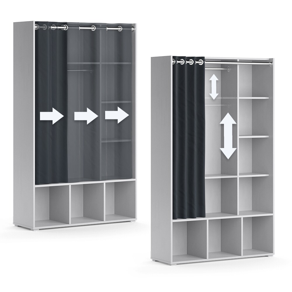 Vicco Kleiderschrank Schlafzimmerschrank Garderobe Luigi Hellgrau 106 x 178 cm modern Schrankregal Organizer Vorhang Kleiderstange Fächer Aufbewahrung Ablage