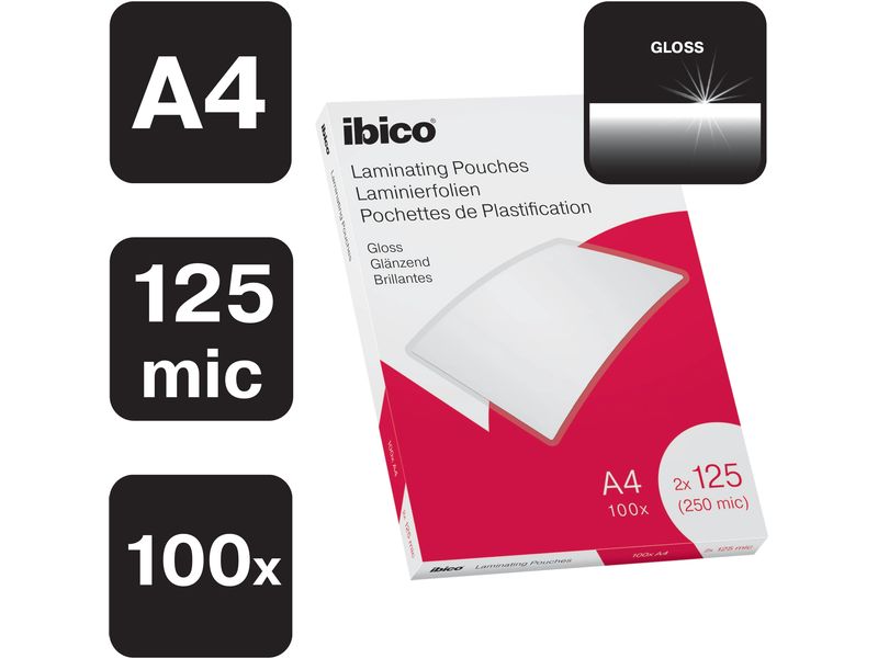 Ibico Laminierfolie Premium A4 125 µm, glänzend, 100 Stück Glänzende Premium Heisslaminierfolien
