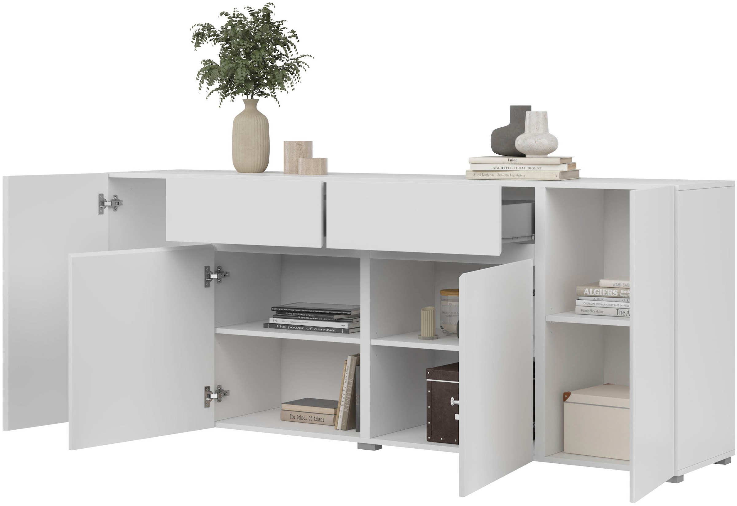 INOSIGN Sideboard »Metric,Breite 195 cm, grifflose Kommode 4 Türen/2 Schubkästen« Schubladenschrank mit viel Stauraum, Einlegeböden verstellbar