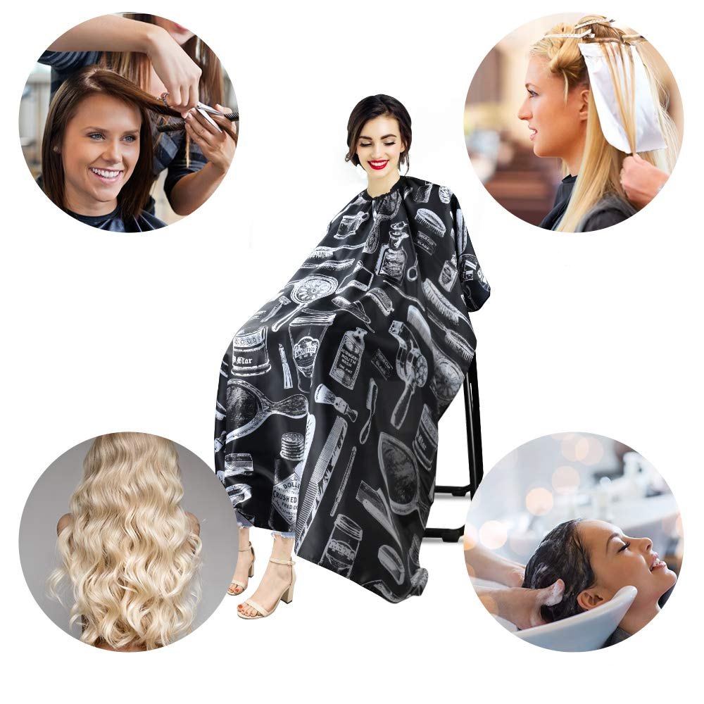 (140x120cm) Friseur Schürze Coiffeur Haarschneide Umhang Hair Styling Wasserabweisend mit Hakenverschluss - Schwarz / Weiss