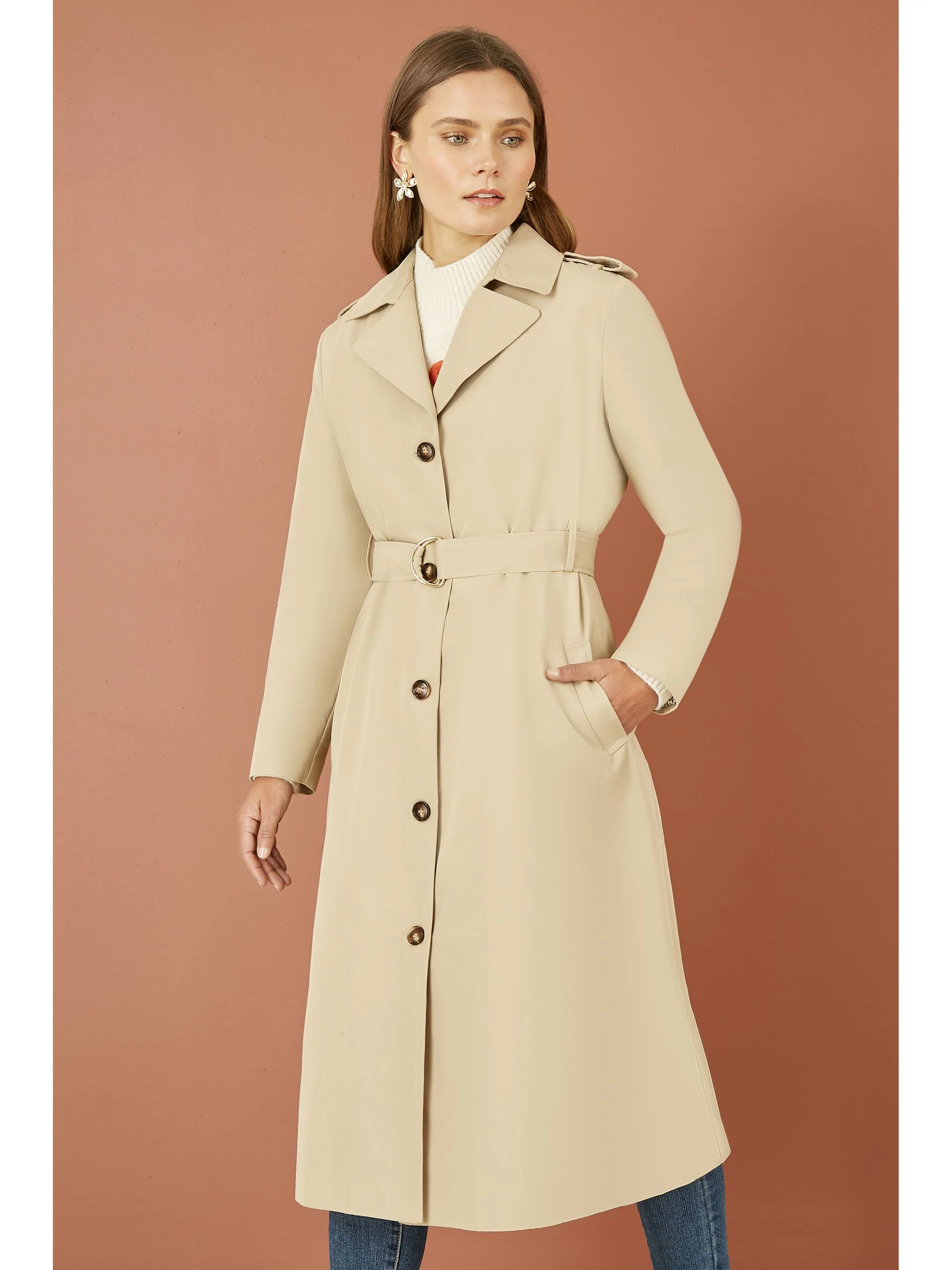 Yumi lange trenchcoat met ceintuur