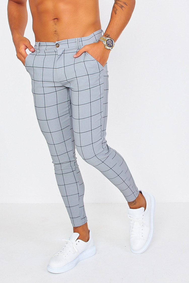 Pantalon à pince gris à carreaux