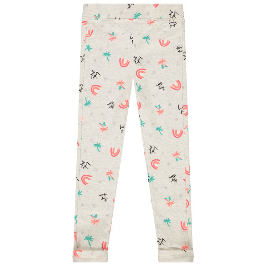Jegging en maille avec motifs fantaisies pour fille - Gris chiné