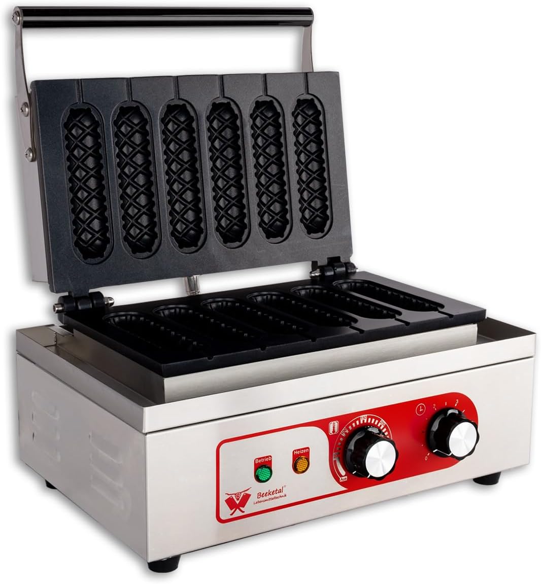 Beeketal 'BWA-9' Profi Gastro Stiel Waffeleisen für Waffeln am Stiel mit antihaftbeschichteten Backplatten, Waffelautomat für 6 Stielwaffeln mit Edelstahl Gehäuse, 50-300 °C stufenlos