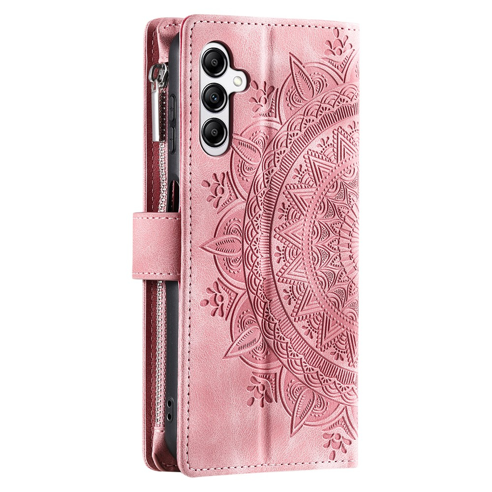 Samsung Galaxy S25 FE Leder Tasche Flip Cover mit Reissverschluss - Mandala Flowers Imprint - Roségold