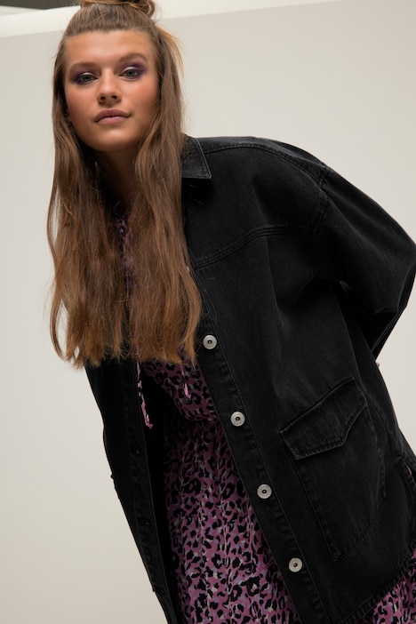 Jeanshemd, oversized, Klappentaschen, Hemdkragen, Langarm