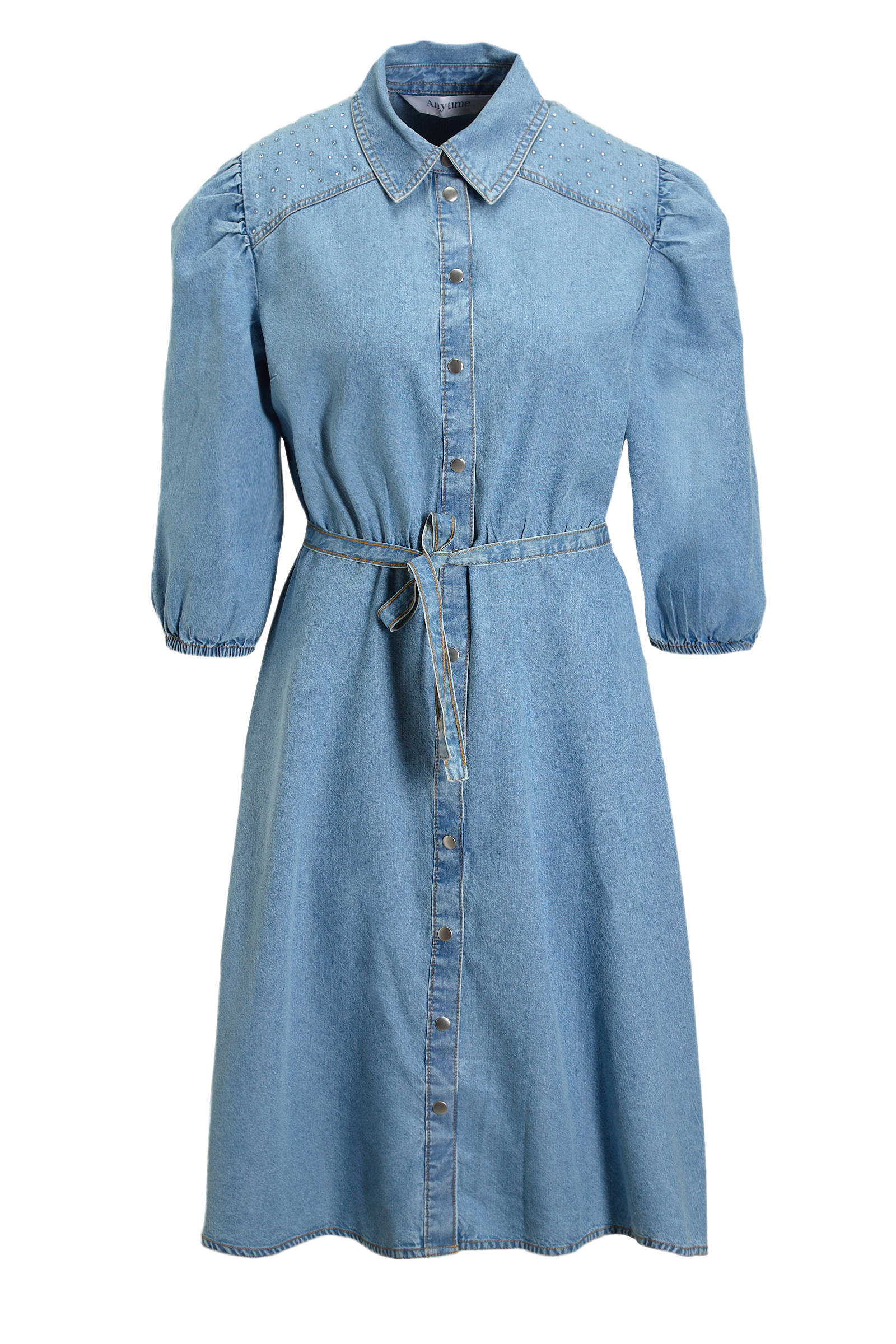 anytime denim overhemdjurk blauw