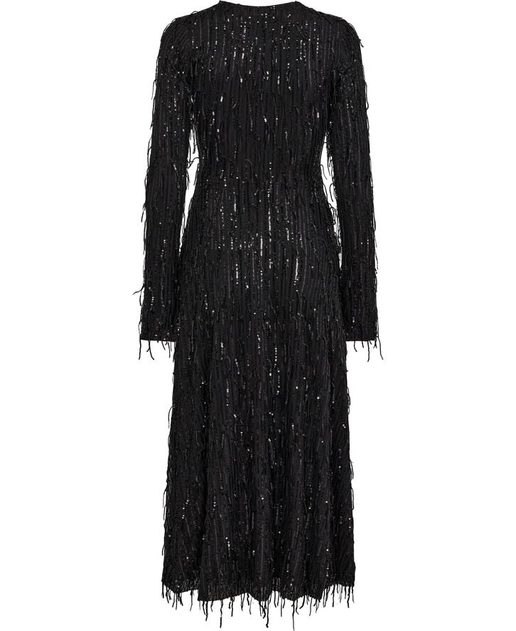 ROTATE Birger Christensen Sequin Midi Slit Dress Black
