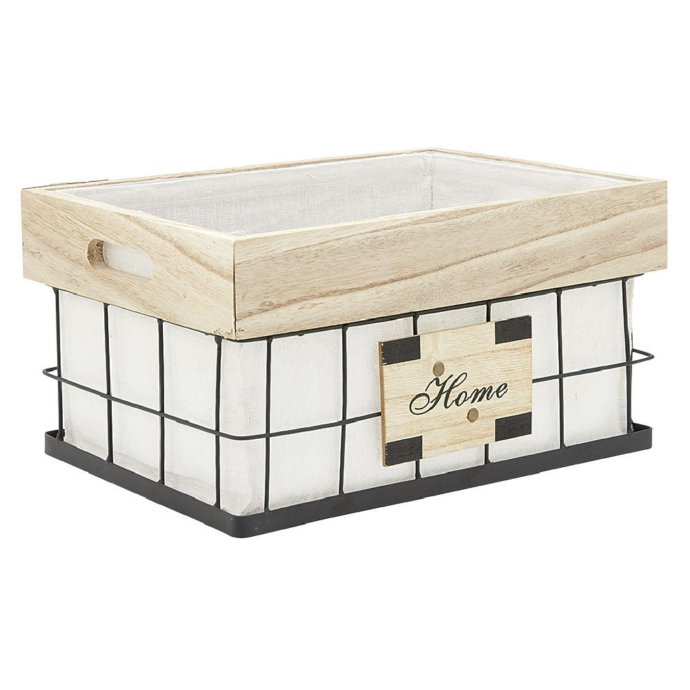 Panière déco naturel blanc et noir avec inscription Home L.35 cm