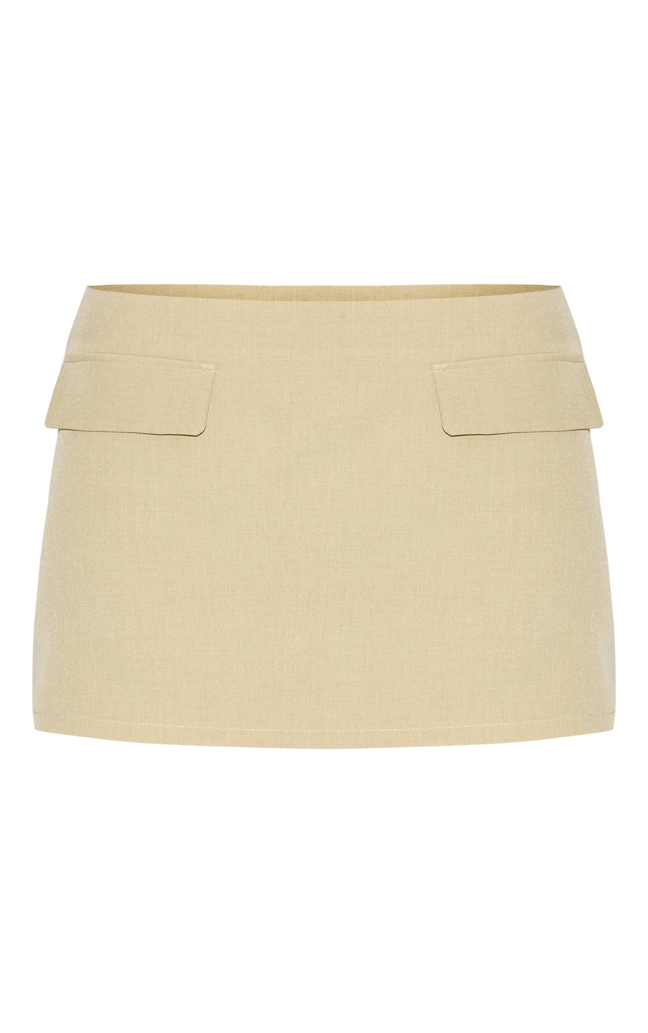 Vert Sauge Mini-jupe Ajustée Structurée En Tissu Tissé Avec Détail De Poches