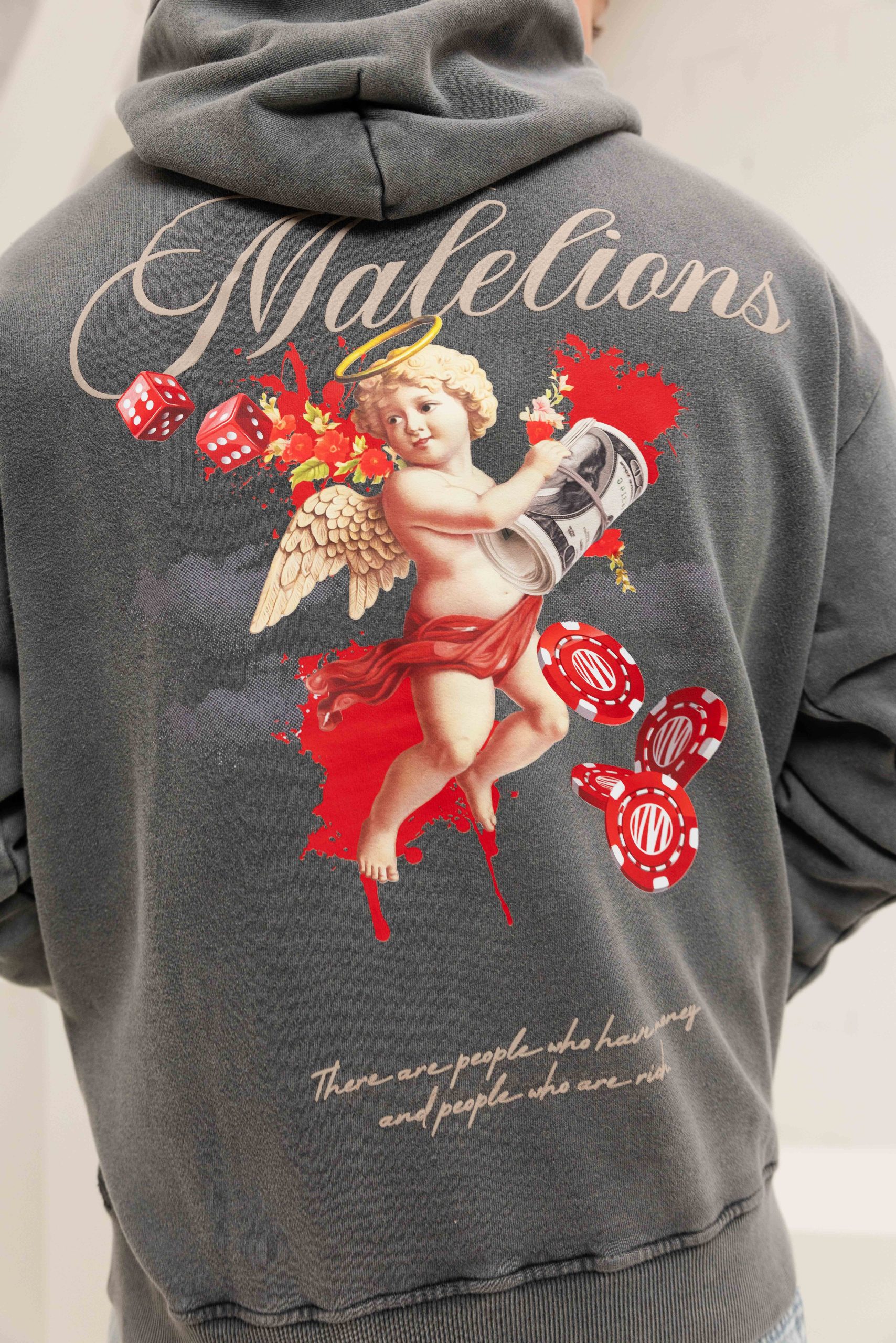Malelions Angel Hoodie Heren Grijs