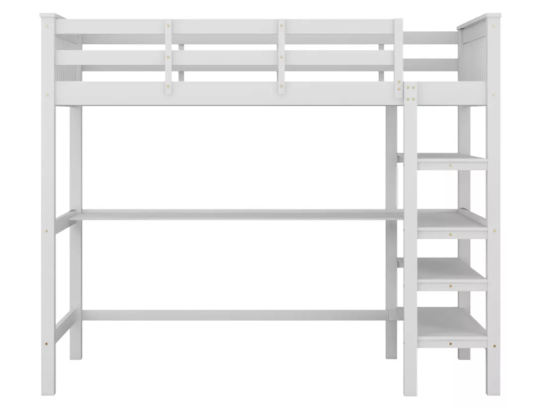 Lit mezzanine 90 x 200 cm pour enfant - bureau + étagères de rangement - blanc