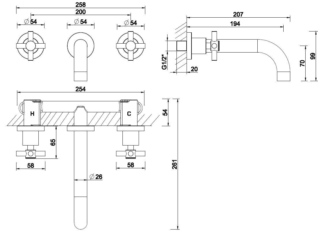 Mueller Mika 2-knops wastafelafbouwdeel RVS PVD