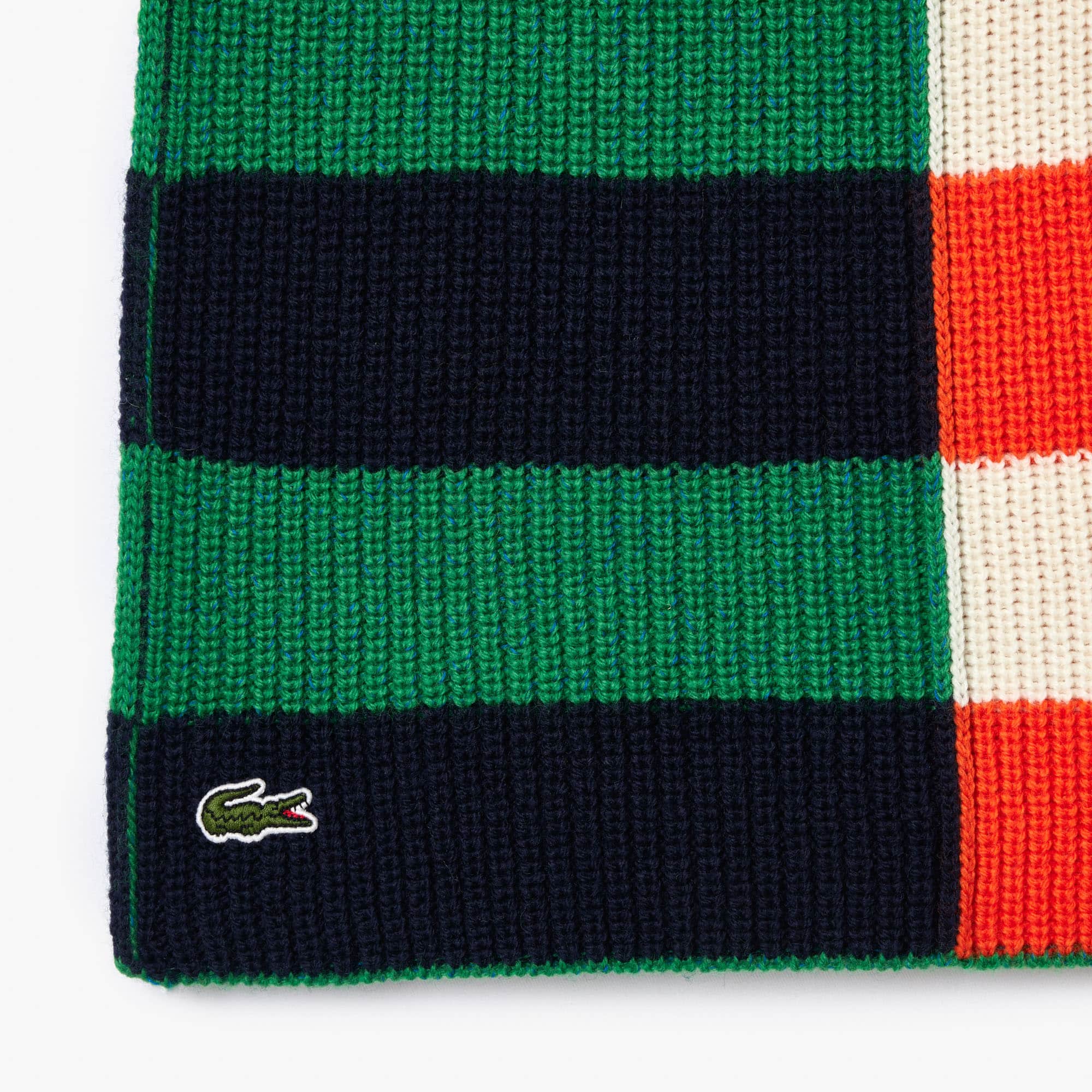 Colourblock-Schal aus Wolle mit Kontrast-Streifen Schals & Tücher - Weiss - Lacoste - Damen