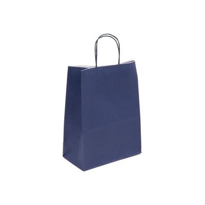 50 Sacs cadeau kraft - poignées torsadées - 23 cm x 12 cm x 30 cm - bleu marine