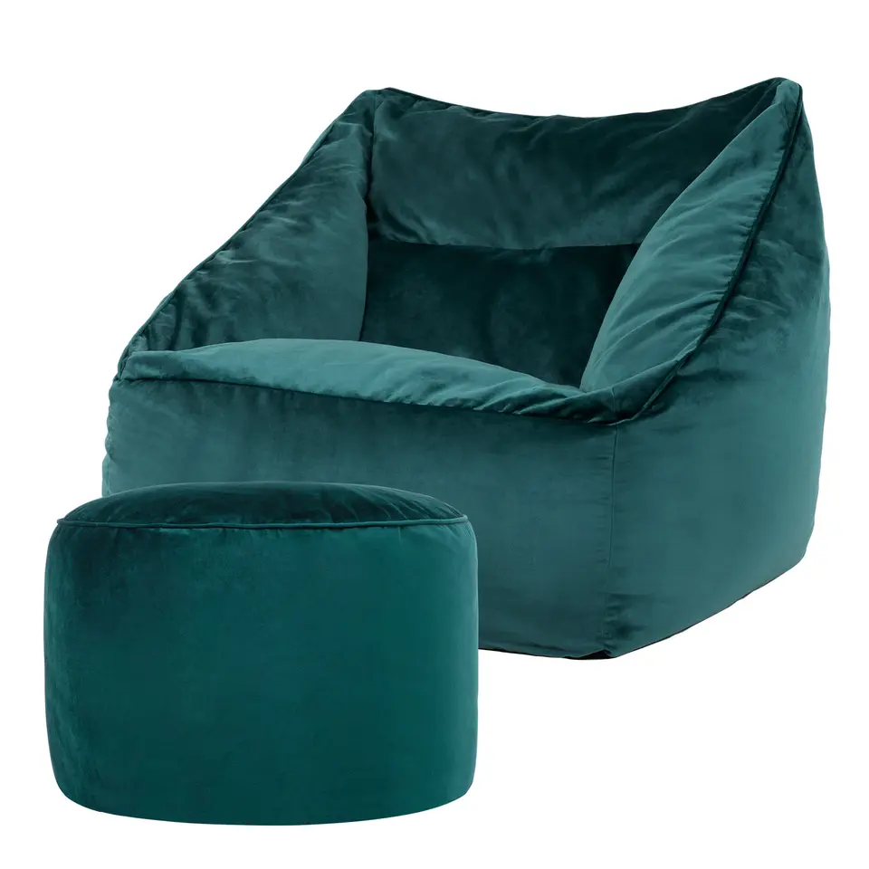 icon Zitzak en XL Poef Natalia - Fluwelen Zitzak - Blauwgroen