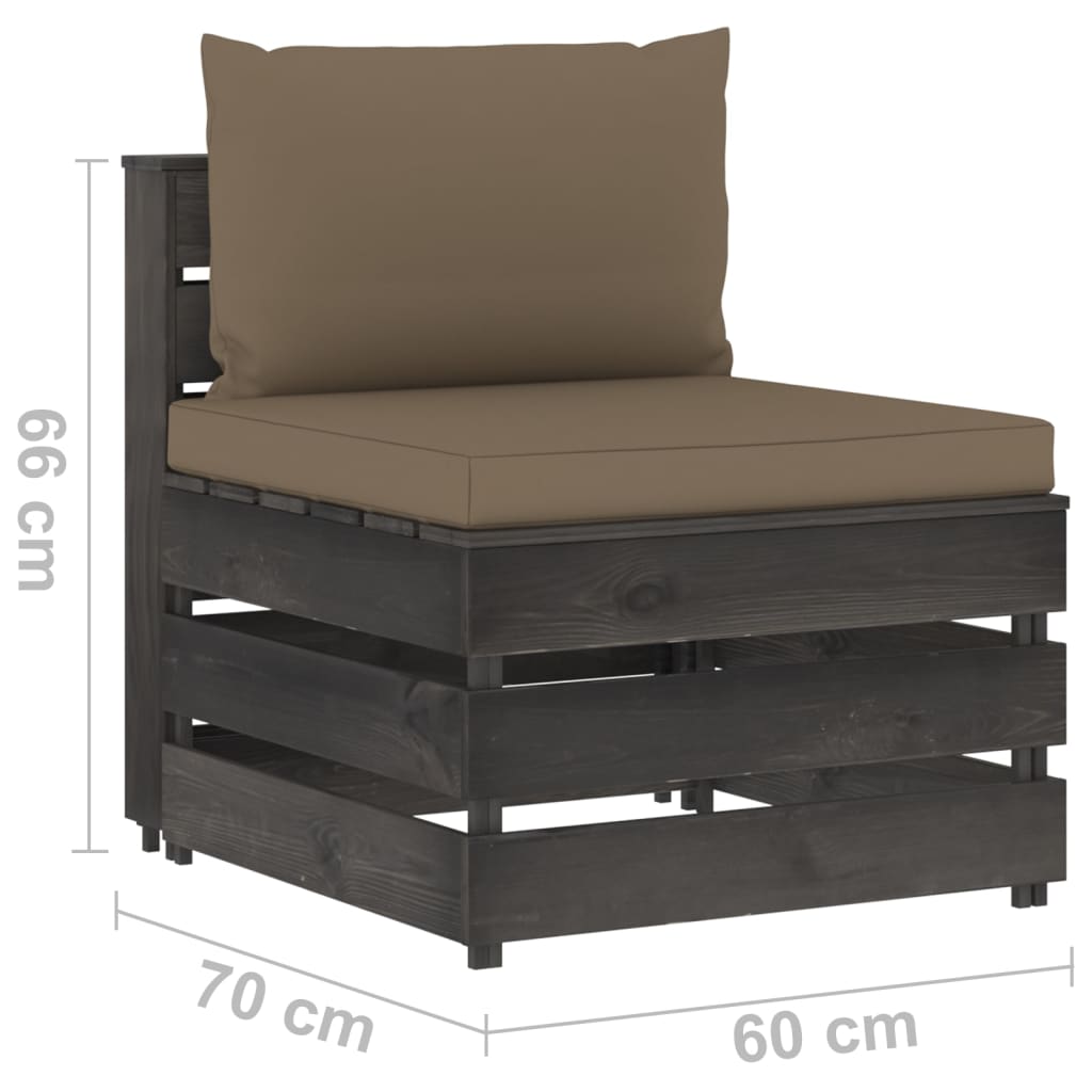 Salon de jardin meuble d'extérieur ensemble de mobilier 9 pièces avec coussins bois imprégné de gris