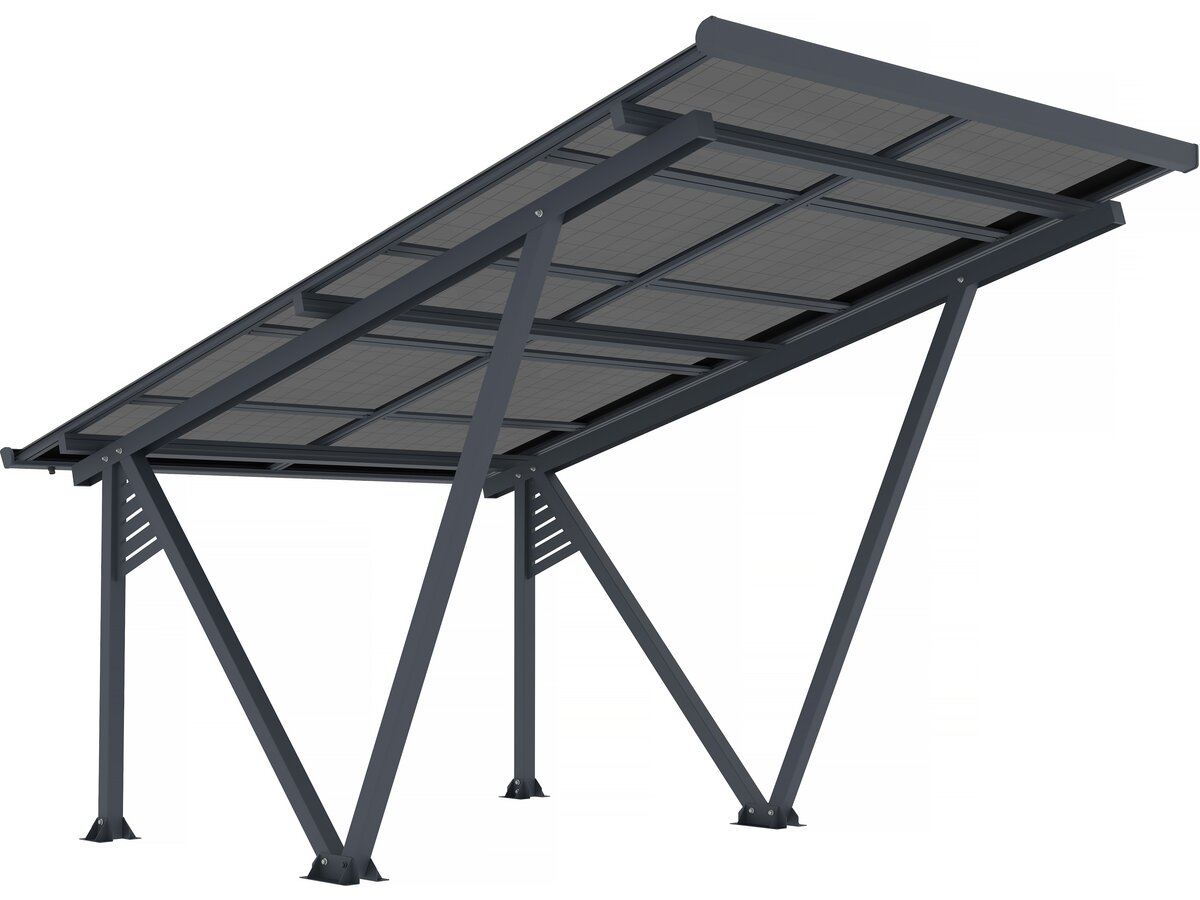 Carport solaire avec panneaux solaire intégrés - 366 x 556 x 366 cm - gris - 4,1 kw