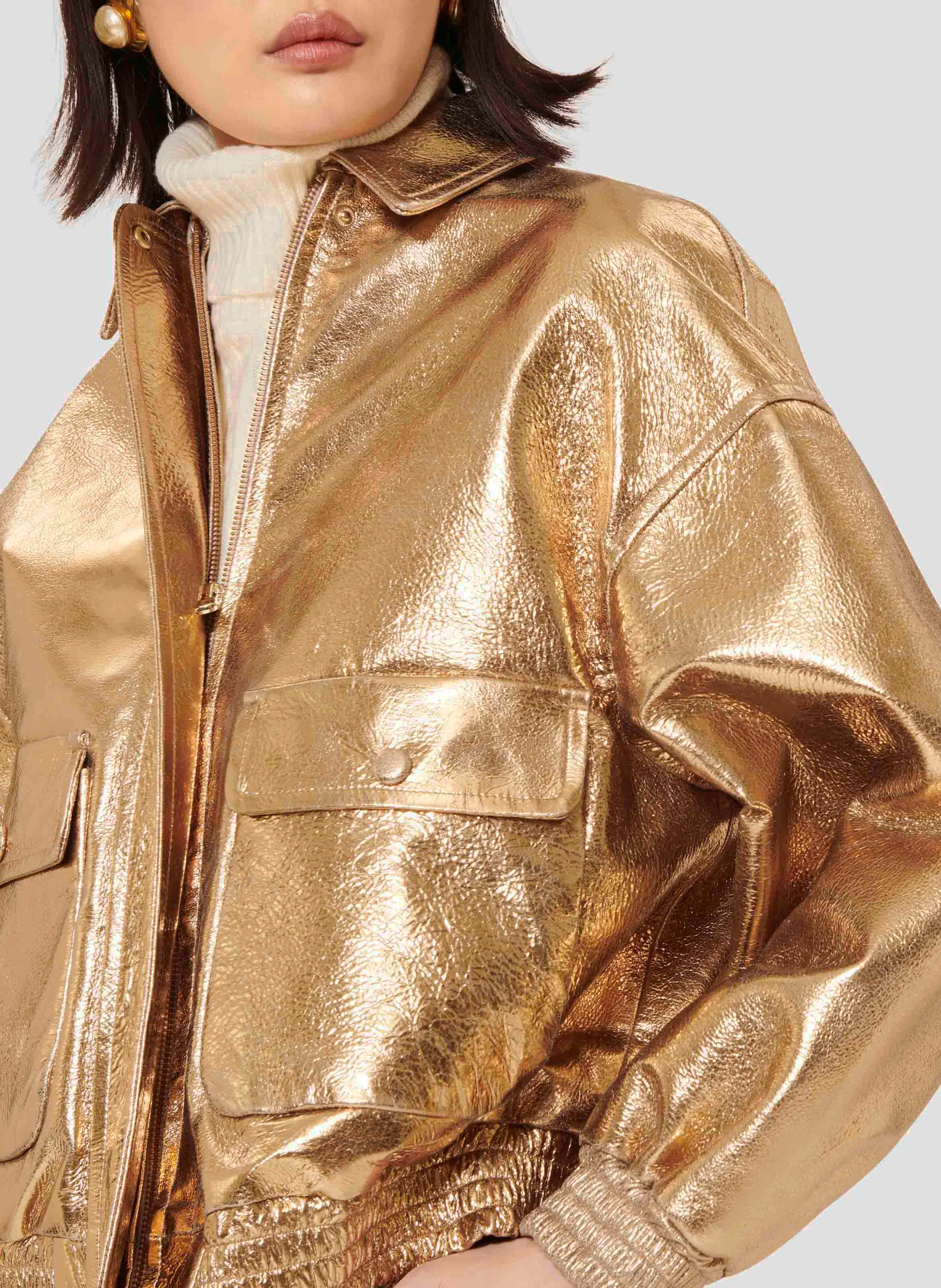 BIBBA - Blouson oversize en cuir métallisé | Jaune