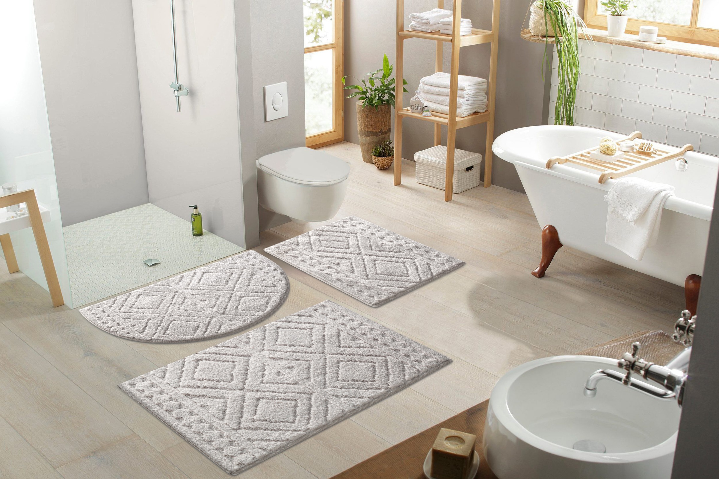 GOODproduct Badematte »Louvres, Badvorleger, Badezimmer Teppich, Duschvorleger« Höhe 10 mm rutschhemmend beschichtet schnell trocknend Badteppich, Uni Farben, Hoch-Tief Effekt, Boho-Style