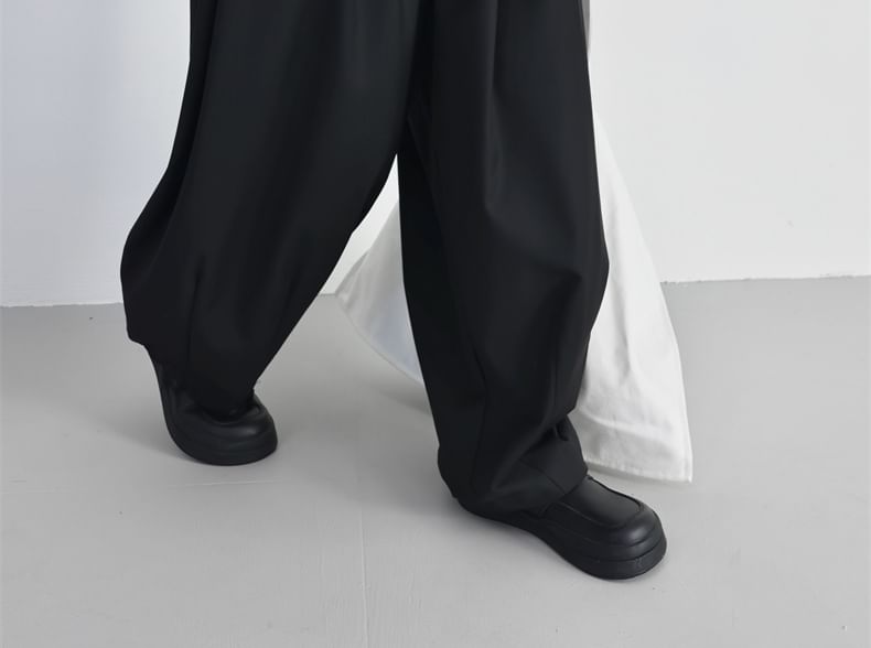 SIMPLE BLACK - Hoge taille effen wijde broek