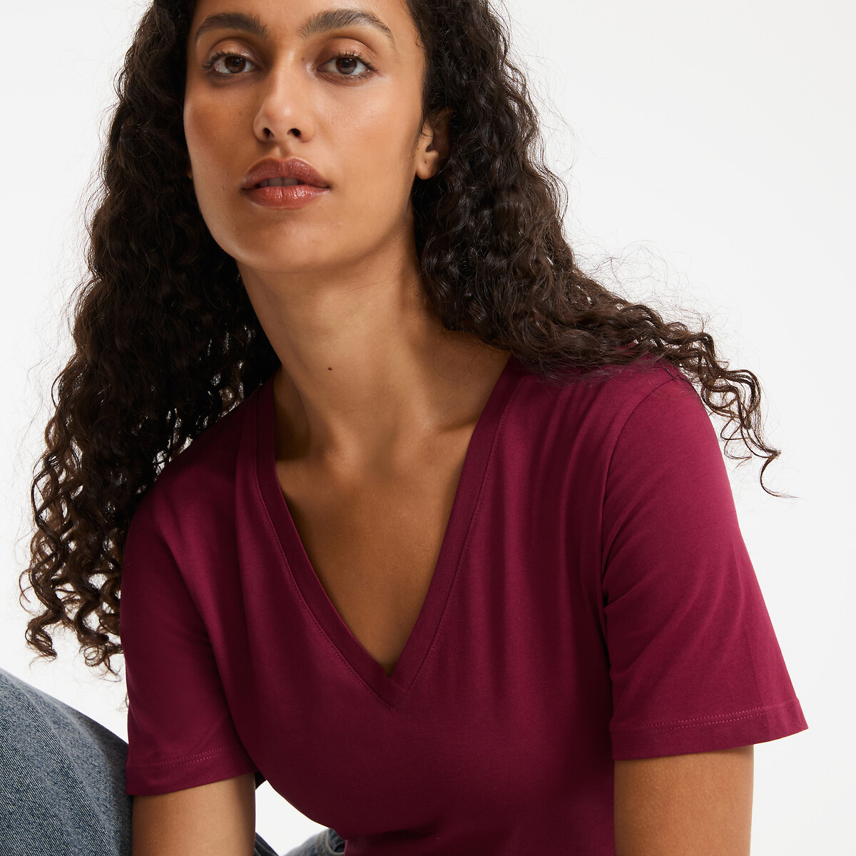 COLEÇÃO LA REDOUTE<br>Camiseta folgada com decote em V e mangas curtas