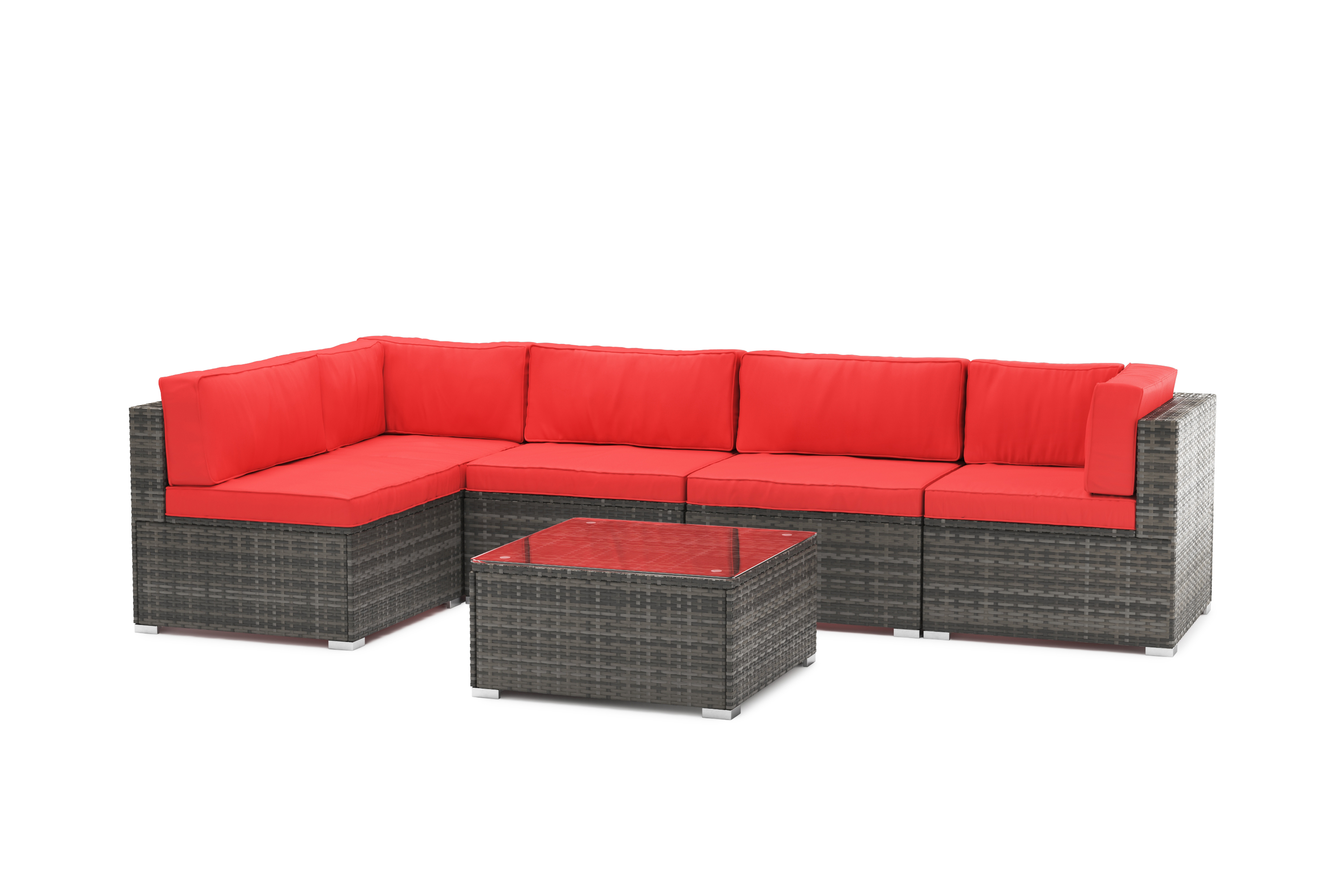 Eckteil Rattanlounge KRETA grau/rot