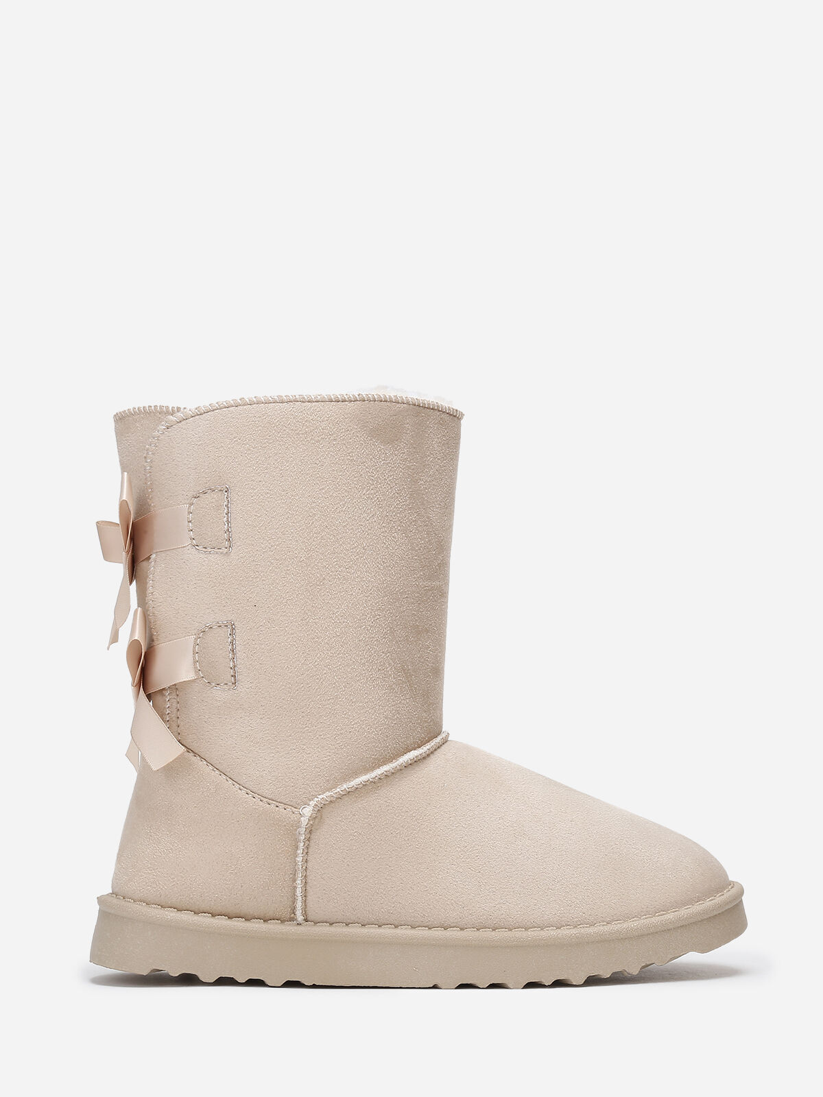 Boots fourrées à rubans noués- Beige