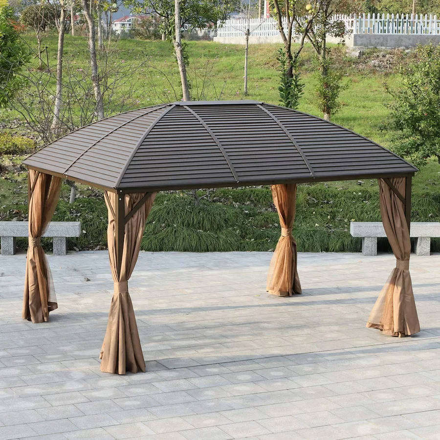 Outsunny Gartenpavillon mit 2 Laternenhaken bronze, braun