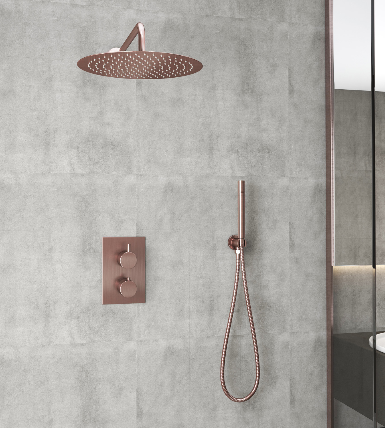 Saniclear Copper inbouw regendouche met wandarm en 30cm hoofddouche geborsteld koper