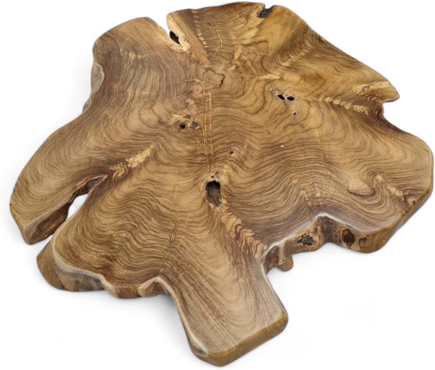 Kinaree Massivholz Couchtisch ALOR Setar - Ø 65-70cm - Holz Beistelltisch aus massivem Teak in rustikaler Optik, mit Tischplatte aus Wurzelholz Baumscheibe (50 x 65-70cm)