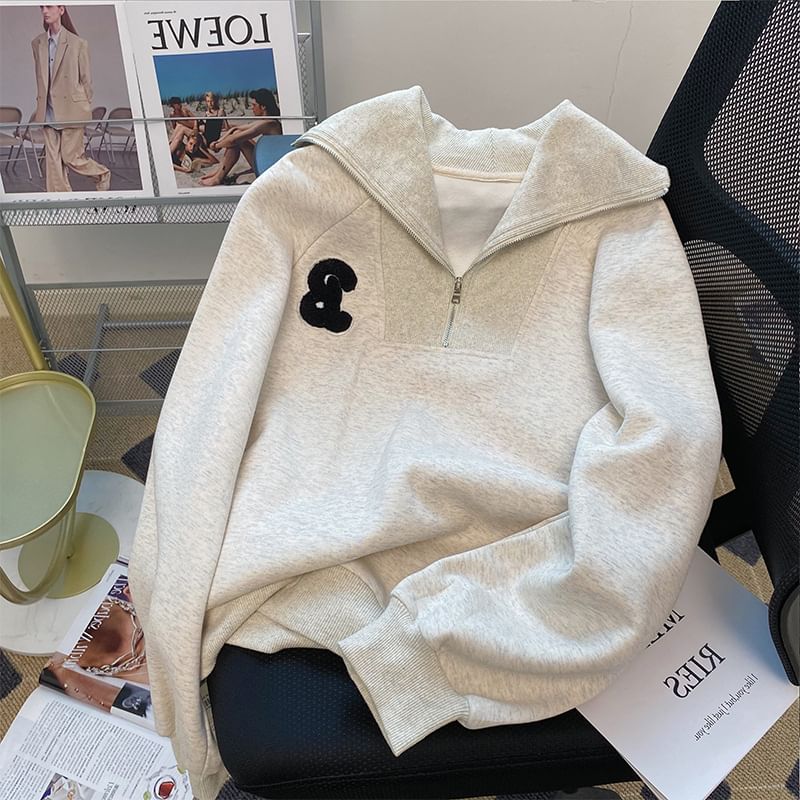 Cafamo - Hoodie met halve rits en letters
