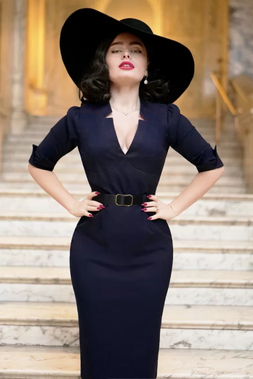 Glamour Bunny Business Babe Miller Pencil jurk in donkerblauw