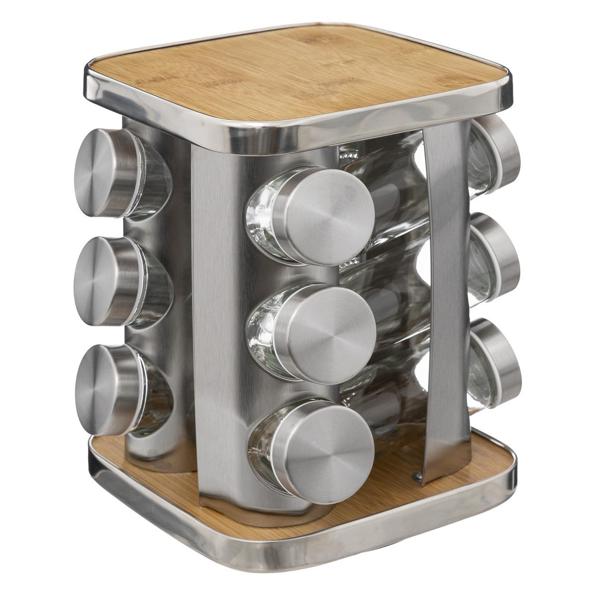 RACK ROTATIF 12 POTS A EPICES INOX ET BAMBOU