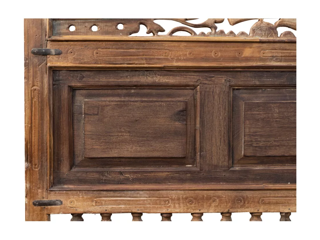 BISCOTTINI Portail - Bois Massif et Fer Finition Antique - Clôture en Fer - Portail en Métal - Porte Décorative - Portail d'Entrée - Clôture en Bois - Intérieur et Extérieur - 240x7x232cm