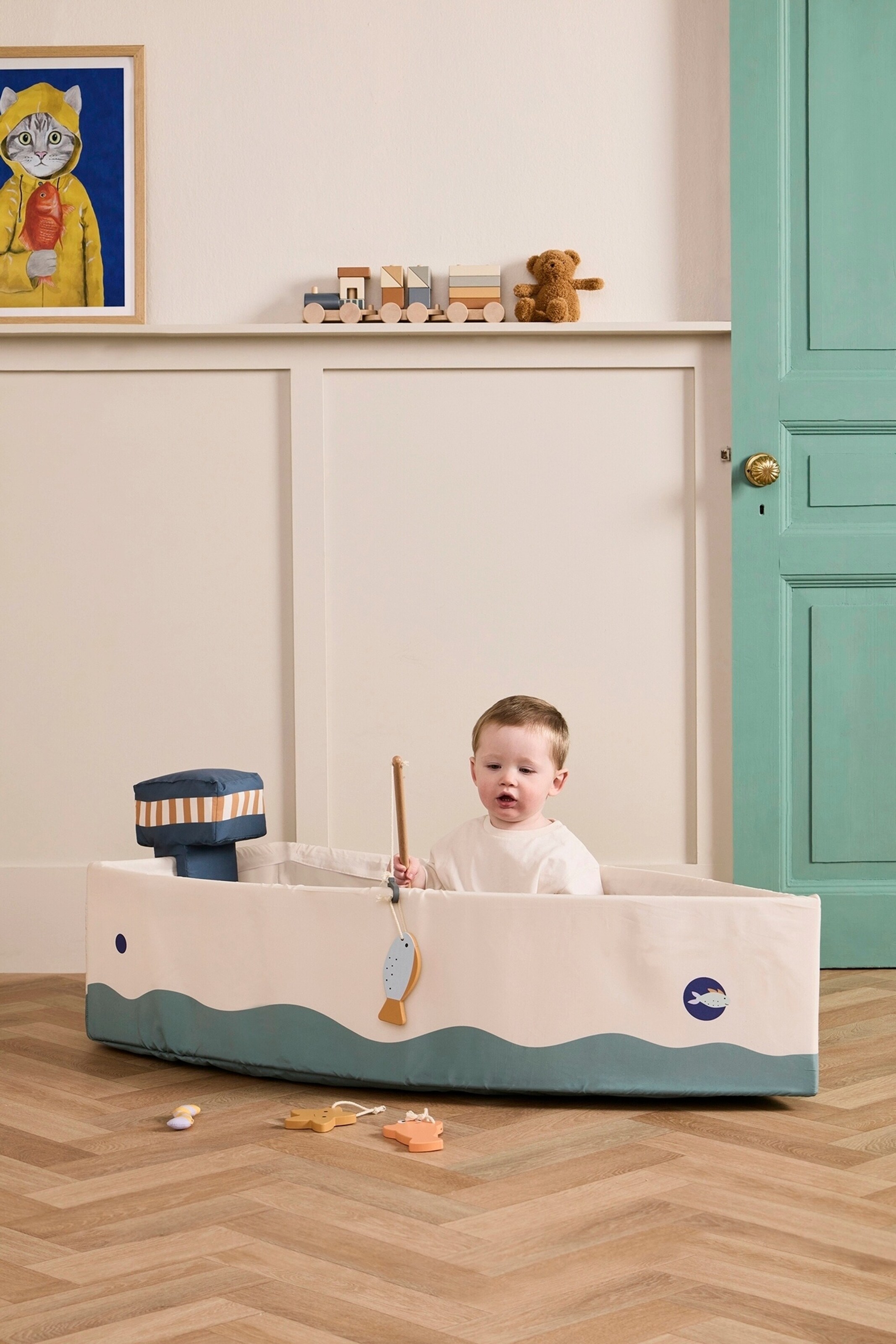 Kids Concept Fischerboot aus Stoff mit Angelset