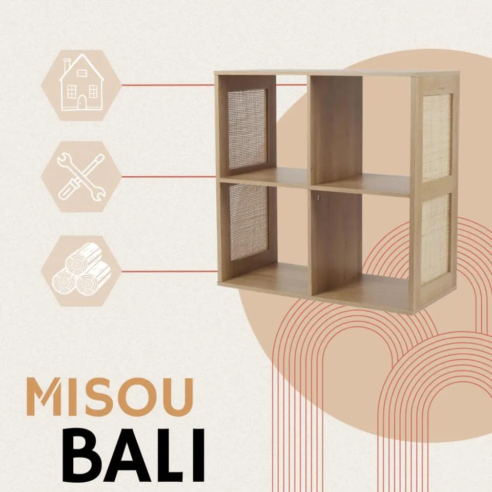 MISOU Wandkast 4 Vakken Bali - Bruin