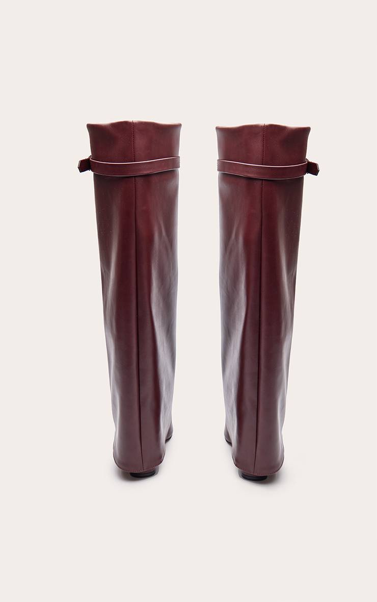 Rouge Bordeaux Botte Haute À Talon Bloc Bout Pointu Avec Revers