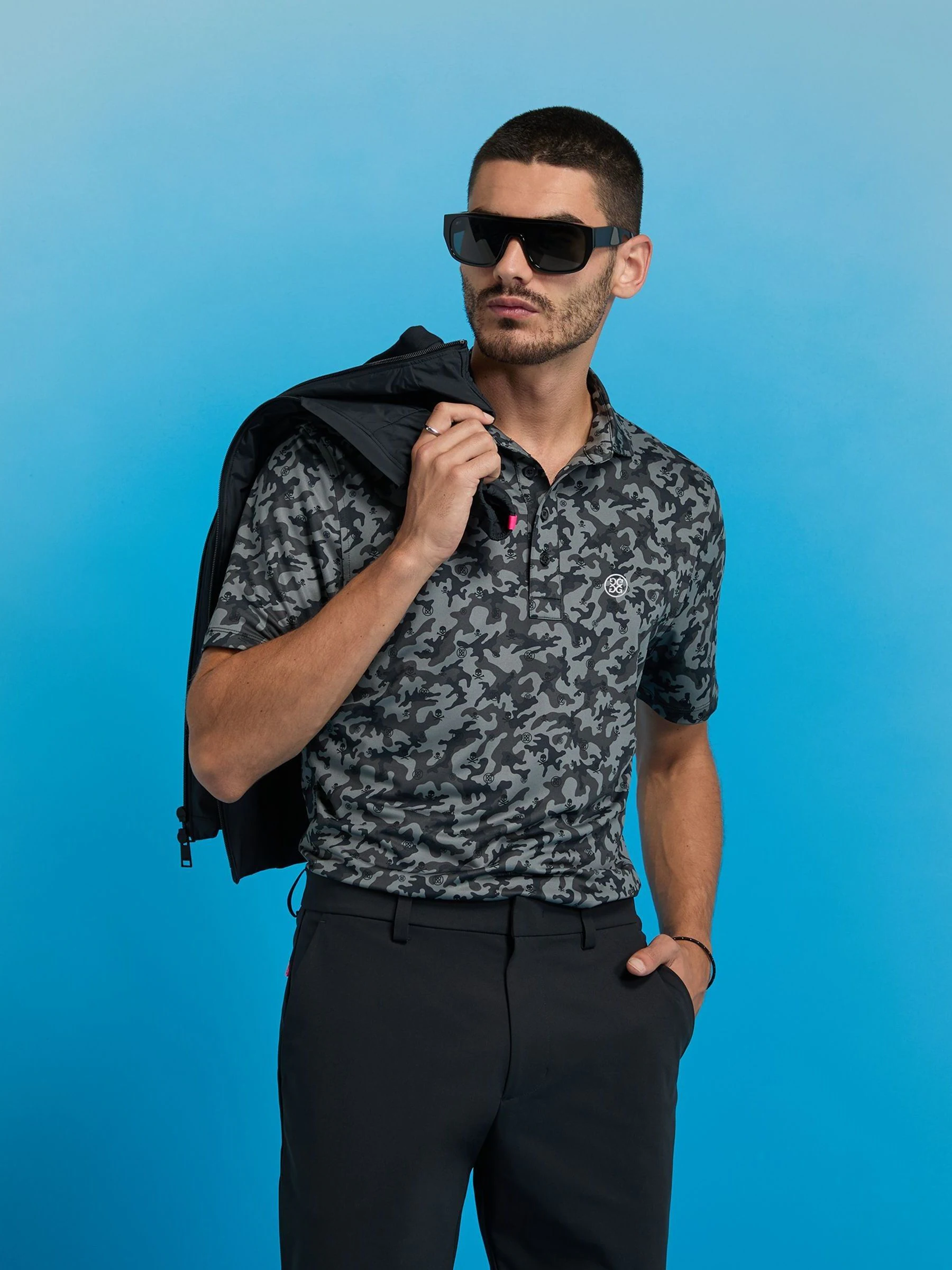 Zwart - G/Fore Mapped Icon Camo Tech Jersey Polo Shirt