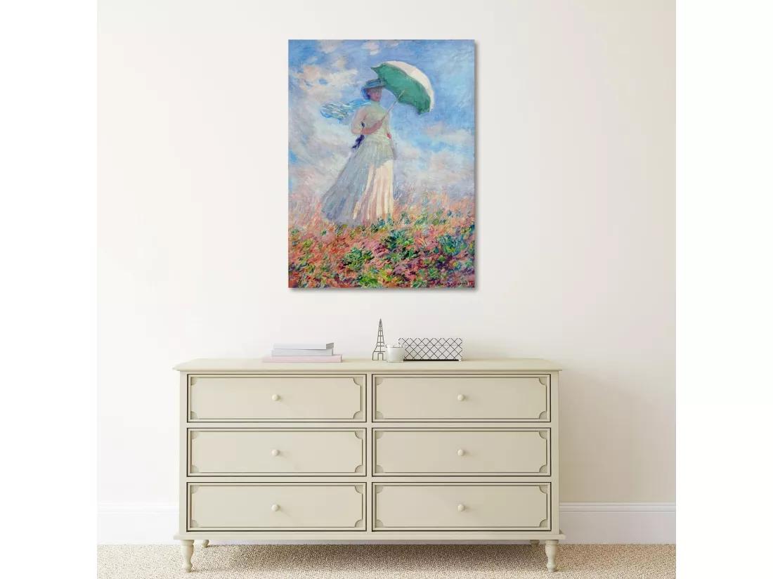 Tableau une femme avec un parapluie tourné vers la droite - 50 x 70 cm