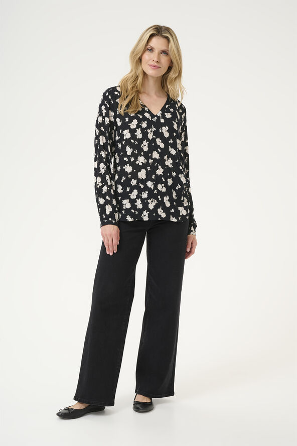 Kaffe KAamber Blouse LS Printed Black/white flower print