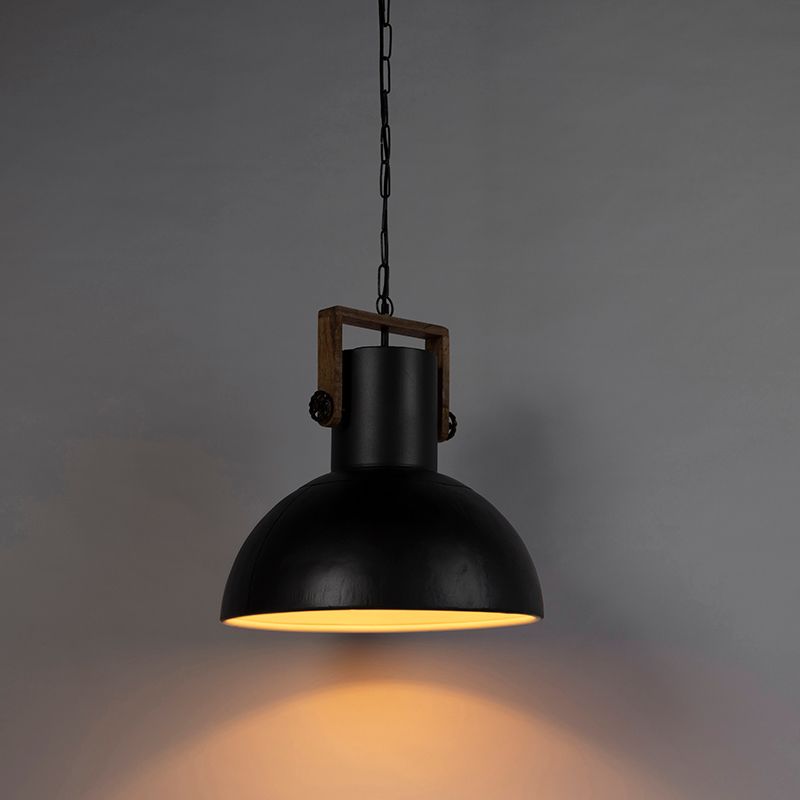 Industriele hanglamp donkergrijs met mango hout - Mangoes